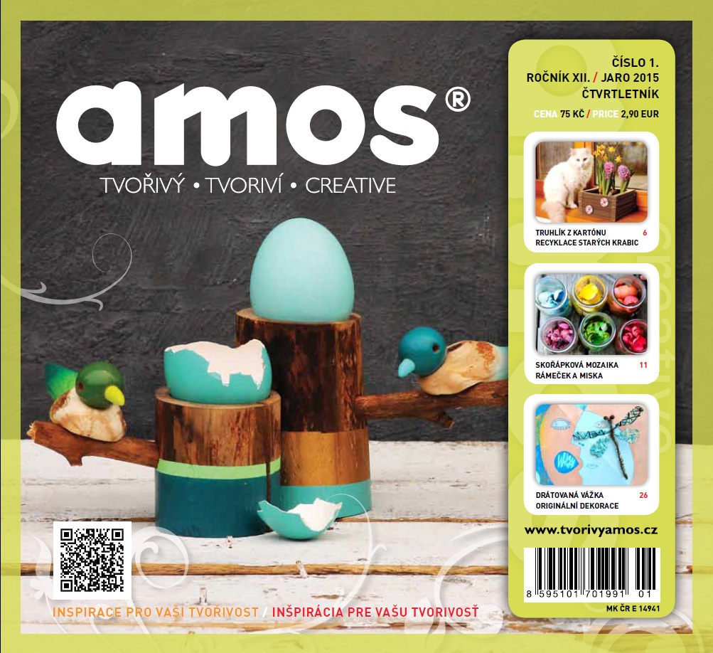Jak tento návod na zajímavě řešené zdobení velikonočních vajíček, tak návody na celou řadu dalších velikonočních dekorací najdete v časopise Creative Amos.  